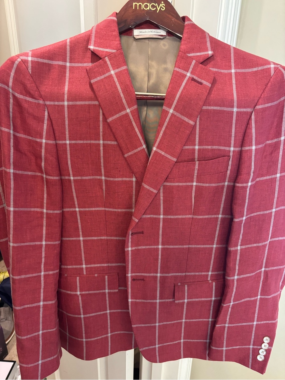 Lauren Ralph Lauren Red/Rust Windowpane Sport Coat Blazer